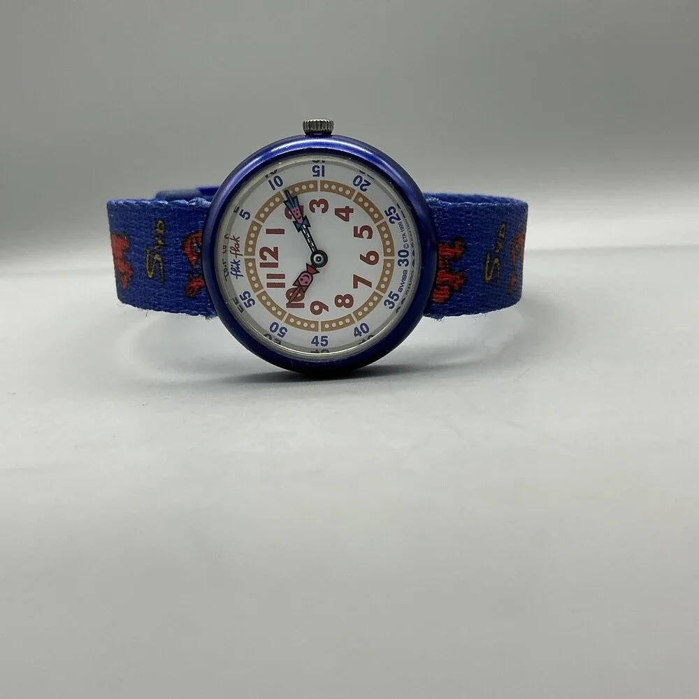 Vintage Flik Flak Swiss Sydney 2000 Boys Watch 29mm Blue SYD Strap New Battery